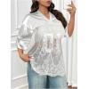 imageSOLY HUX Womens Plus Size Jersey Shirts Lace Sheer V Neck Half Sleeve Number Graphic Tees Casual T ShirtWhite Letter