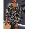 imageSOLY HUX Womens Plus Size Romper Striped V Neck Tie Front 34 Sleeve Loose Short JumpsuitBlack Printed