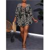 imageSOLY HUX Womens Plus Size Romper Striped V Neck Tie Front 34 Sleeve Loose Short JumpsuitBlack Printed