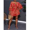 imageSOLY HUX Womens Plus Size Romper Striped V Neck Tie Front 34 Sleeve Loose Short JumpsuitBurgundy Printed