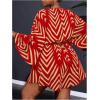 imageSOLY HUX Womens Plus Size Romper Striped V Neck Tie Front 34 Sleeve Loose Short JumpsuitBurgundy Printed