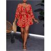 imageSOLY HUX Womens Plus Size Romper Striped V Neck Tie Front 34 Sleeve Loose Short JumpsuitBurgundy Printed
