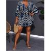 imageSOLY HUX Womens Plus Size Romper Striped V Neck Tie Front 34 Sleeve Loose Short JumpsuitDark Blue Printed