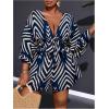 imageSOLY HUX Womens Plus Size Romper Striped V Neck Tie Front 34 Sleeve Loose Short JumpsuitDark Blue Printed