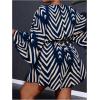 imageSOLY HUX Womens Plus Size Romper Striped V Neck Tie Front 34 Sleeve Loose Short JumpsuitDark Blue Printed