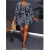 imageSOLY HUX Womens Plus Size Romper Striped V Neck Tie Front 34 Sleeve Loose Short JumpsuitDark Blue Printed