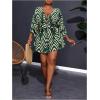 imageSOLY HUX Womens Plus Size Romper Striped V Neck Tie Front 34 Sleeve Loose Short JumpsuitGreen Printed