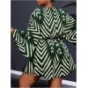imageSOLY HUX Womens Plus Size Romper Striped V Neck Tie Front 34 Sleeve Loose Short JumpsuitGreen Printed
