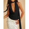 imageSOLY HUX Womens Sexy Deep V Neck Halter Tops Y2K Cowl Neck Backless Chiffon Summer Crop Top for Going Out ClubwearPure Black