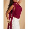 imageSOLY HUX Womens Sexy Deep V Neck Halter Tops Y2K Cowl Neck Backless Chiffon Summer Crop Top for Going Out ClubwearPure Burgundy