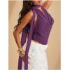 imageSOLY HUX Womens Sexy Deep V Neck Halter Tops Y2K Cowl Neck Backless Chiffon Summer Crop Top for Going Out ClubwearPure Purple
