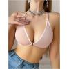 imageSOLY HUX Womens Sheer Mesh Front Closure Bra Deep V Neck Wireless Push Up Lingerie BralettesPure Apricot