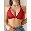 imageSOLY HUX Womens Sheer Mesh Front Closure Bra Deep V Neck Wireless Push Up Lingerie BralettesPure Burgundy