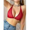 imageSOLY HUX Womens Sheer Mesh Front Closure Bra Deep V Neck Wireless Push Up Lingerie BralettesPure Burgundy