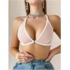 imageSOLY HUX Womens Sheer Mesh Front Closure Bra Deep V Neck Wireless Push Up Lingerie BralettesPure White