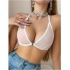 imageSOLY HUX Womens Sheer Mesh Front Closure Bra Deep V Neck Wireless Push Up Lingerie BralettesPure White