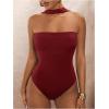 imageSOLY HUX Womens Sleeveless Halter Bodysuit Open Back Body Suits Sexy Party Slim Fit Backless TopsPure Burgundy