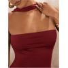 imageSOLY HUX Womens Sleeveless Halter Bodysuit Open Back Body Suits Sexy Party Slim Fit Backless TopsPure Burgundy