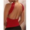 imageSOLY HUX Womens Sleeveless Halter Bodysuit Open Back Body Suits Sexy Party Slim Fit Backless TopsPure Red