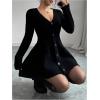 imageSOLY HUX Womens Sweater Dress Button Down V Neck Long Sleeve Knit A Line Mini DressesPure Black