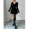 imageSOLY HUX Womens Sweater Dress Button Down V Neck Long Sleeve Knit A Line Mini DressesPure Black