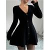 imageSOLY HUX Womens Sweater Dress Button Down V Neck Long Sleeve Knit A Line Mini DressesPure Black