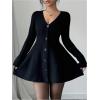 imageSOLY HUX Womens Sweater Dress Button Down V Neck Long Sleeve Knit A Line Mini DressesPure Black