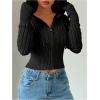 imageSOLY HUX Womens Zip Up Hooded Crop Cardigan Cable Knit Hoodies Long Sleeve Y2k Sweater JacketSolid Black