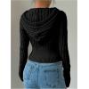 imageSOLY HUX Womens Zip Up Hooded Crop Cardigan Cable Knit Hoodies Long Sleeve Y2k Sweater JacketSolid Black