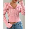 imageSOLY HUX Womens Zip Up Hooded Crop Cardigan Cable Knit Hoodies Long Sleeve Y2k Sweater JacketSolid Pink