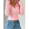 imageSOLY HUX Womens Zip Up Hooded Crop Cardigan Cable Knit Hoodies Long Sleeve Y2k Sweater JacketSolid Pink