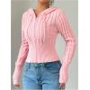 imageSOLY HUX Womens Zip Up Hooded Crop Cardigan Cable Knit Hoodies Long Sleeve Y2k Sweater JacketSolid Pink