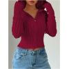 imageSOLY HUX Womens Zip Up Hooded Crop Cardigan Cable Knit Hoodies Long Sleeve Y2k Sweater JacketSolid Red