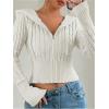 imageSOLY HUX Womens Zip Up Hooded Crop Cardigan Cable Knit Hoodies Long Sleeve Y2k Sweater JacketSolid White