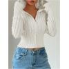 imageSOLY HUX Womens Zip Up Hooded Crop Cardigan Cable Knit Hoodies Long Sleeve Y2k Sweater JacketSolid White