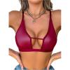 imageSOLY HUX Bras for Women PU Leather Bra Contrast Mesh Comfort BraletteSolid Burgundy