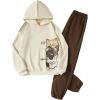 imageSOLY HUX Girls 2 Piece Outfits Cartoon Graphic Long Sleeve Hoodies Tops and Sweatpants SetMulticoloured Cat