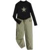 imageSOLY HUX Girls 2 Piece Outfits Graphic Mock Neck Long Sleeve Tee Tops and Cargo Pants SetArmy Green Star