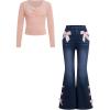 imageSOLY HUX Girls 2 Piece Outfits Long Sleeve Lace Trim Tee Tops and Bow Flare Leg Pants SetPink Bow