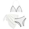 imageSOLY HUX Girls 3 Piece Swimsuit Halter Bathing Suit Contrast Binding Textured Bikini Set with Cover Up SkirtWhite Textured