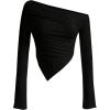 imageSOLY HUX Girls Off Shoulder Long Sleeve Shirts Y2k Asymmetrical Fitted Tee Shirt Crop TopsPure Black