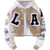 imageSOLY HUX Girls PU Leather Varsity Jacket Color Block Letter Graphic Patchwork Long Sleeve Casual OuterwearKhaki Letter