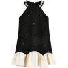 imageSOLY HUX Girls Pearl Halter Dress Sleeveless Ruffle Hem Color Block Cute Birthday Midi DressesBlack and White