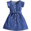 imageSOLY HUX Girls Ruffle Cap Sleeve Dress Crew Neck Button Down Cute Dresses with BeltDark Wash