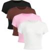 imageSOLY HUX Girls Short Sleeve Shirts 4 Packs Basic TShirts Tight Fitted Summer Tee Crop TopsWhite Pink Brown Black