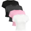 imageSOLY HUX Girls Short Sleeve Shirts 4 Packs Basic TShirts Tight Fitted Summer Tee Crop TopsWhite Pink Grey Black