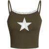 imageSOLY HUX Girls Sleeveless Star Print Lace Trim Camisoles Spaghetti Strap Ribbed Crop Tank TopsArmy Green Star