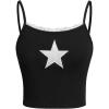 imageSOLY HUX Girls Sleeveless Star Print Lace Trim Camisoles Spaghetti Strap Ribbed Crop Tank TopsBlack Star