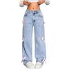 imageSOLY HUX Girls Y2k Bow Jeans Cute Straight Leg Mid Waist Casual Denim PantsBlue Bow