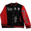 imageSOLY HUX Mens Varsity Jacket Color Block Letter Graphic Print Long Sleeve Casual Baseball JacketBlack and Red Letter